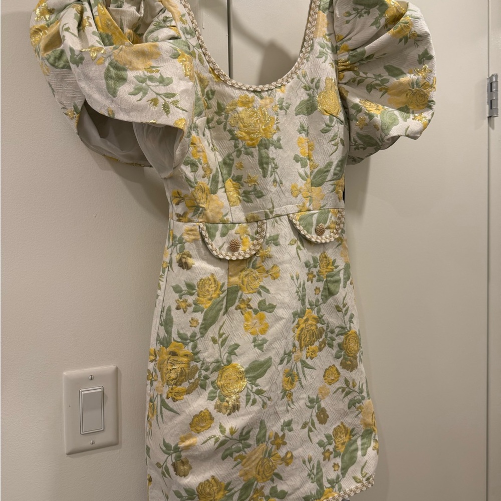 Sister Jane Yellow Floral Puff Sleeve Mini Dress